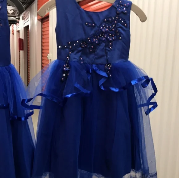 Royal blue flower girl jeweled bling pageant dress - Picture 3 of 12